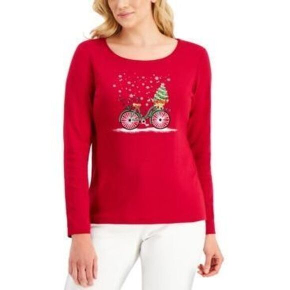 Karen Scott Womens Embellished Festive Christmas Top Red XXL - Picture 1 of 1